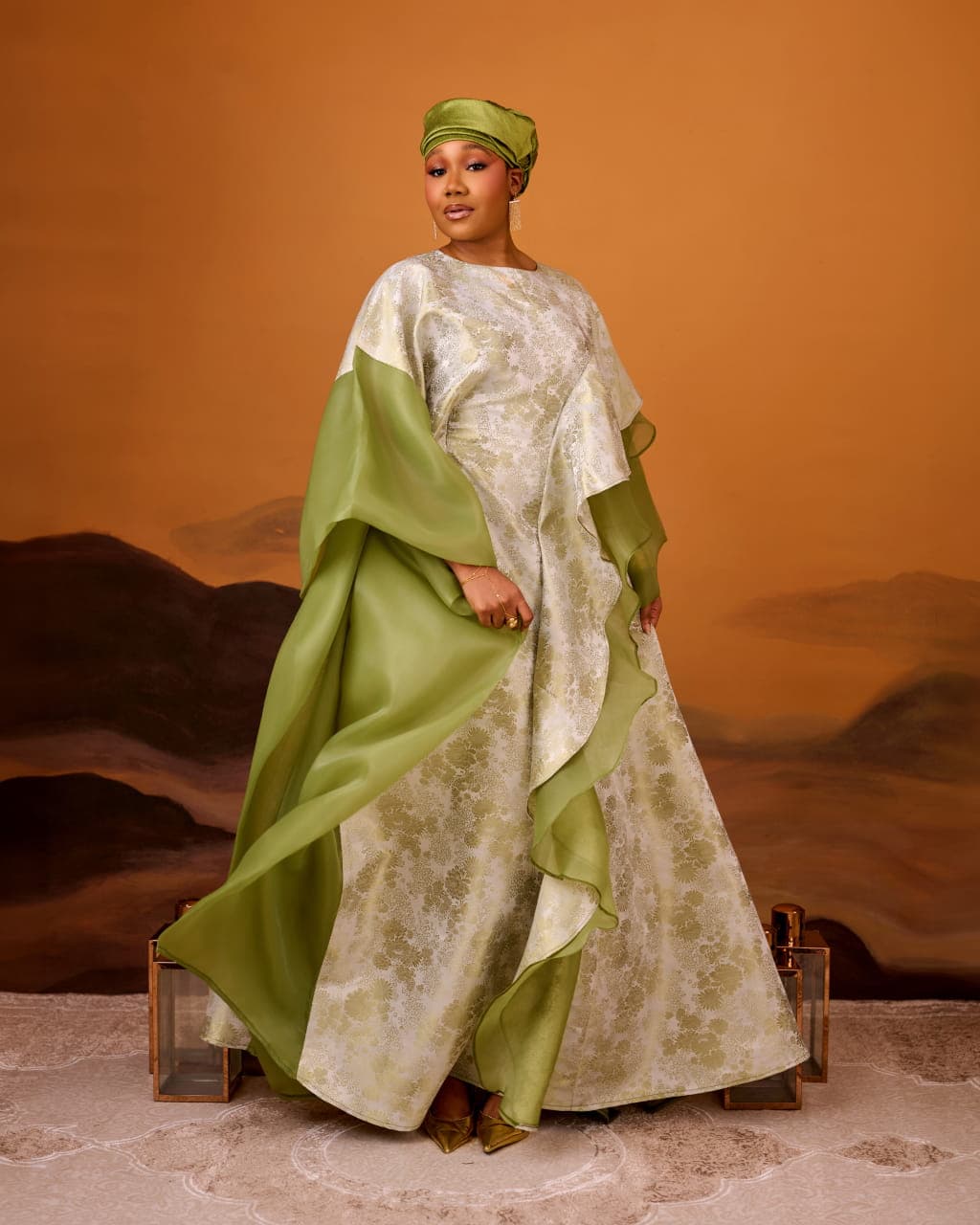 Zayn Jacquard Gown in Sage Green, Sage Green, angle 1