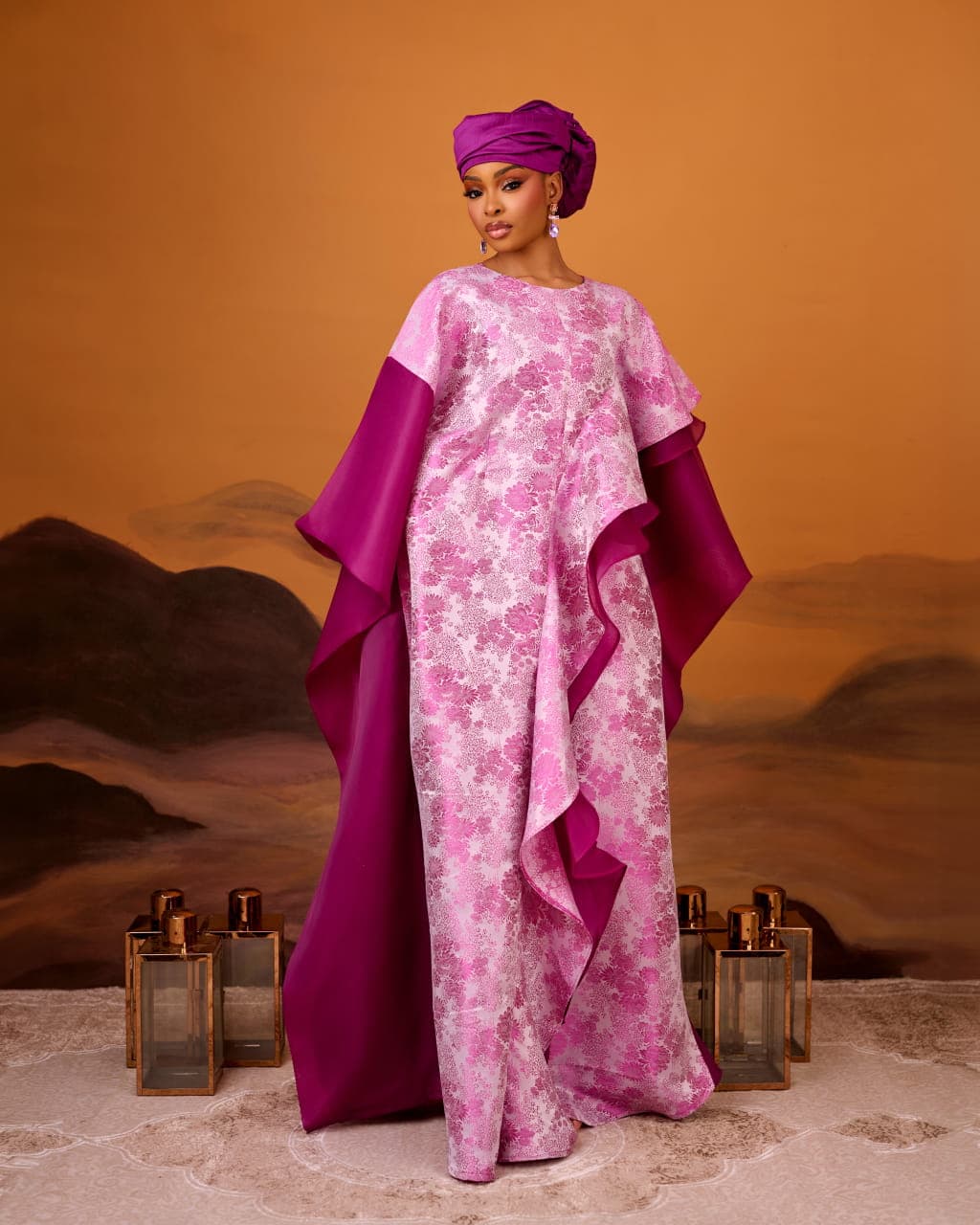 Zayn Jacquard Gown in Pink Magenta, Pink Magenta, angle 1