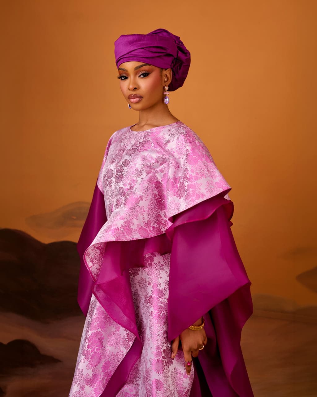 Zayn Jacquard Gown in Pink Magenta, Pink Magenta, angle 4