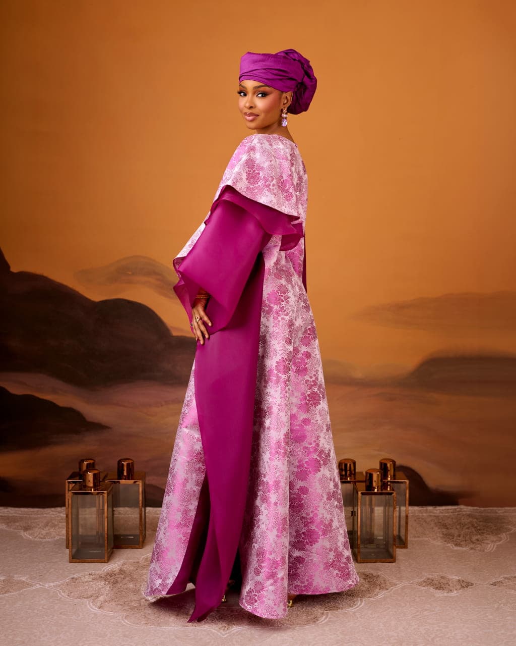 Zayn Jacquard Gown in Pink Magenta, Pink Magenta, angle 2