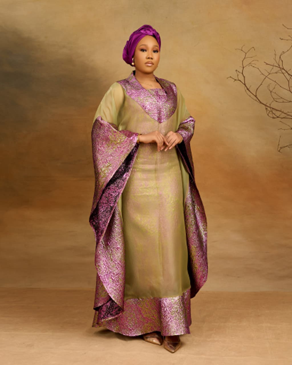 Didi Brocade Boubou in Onion & Olive, Onion & Olive, angle 1