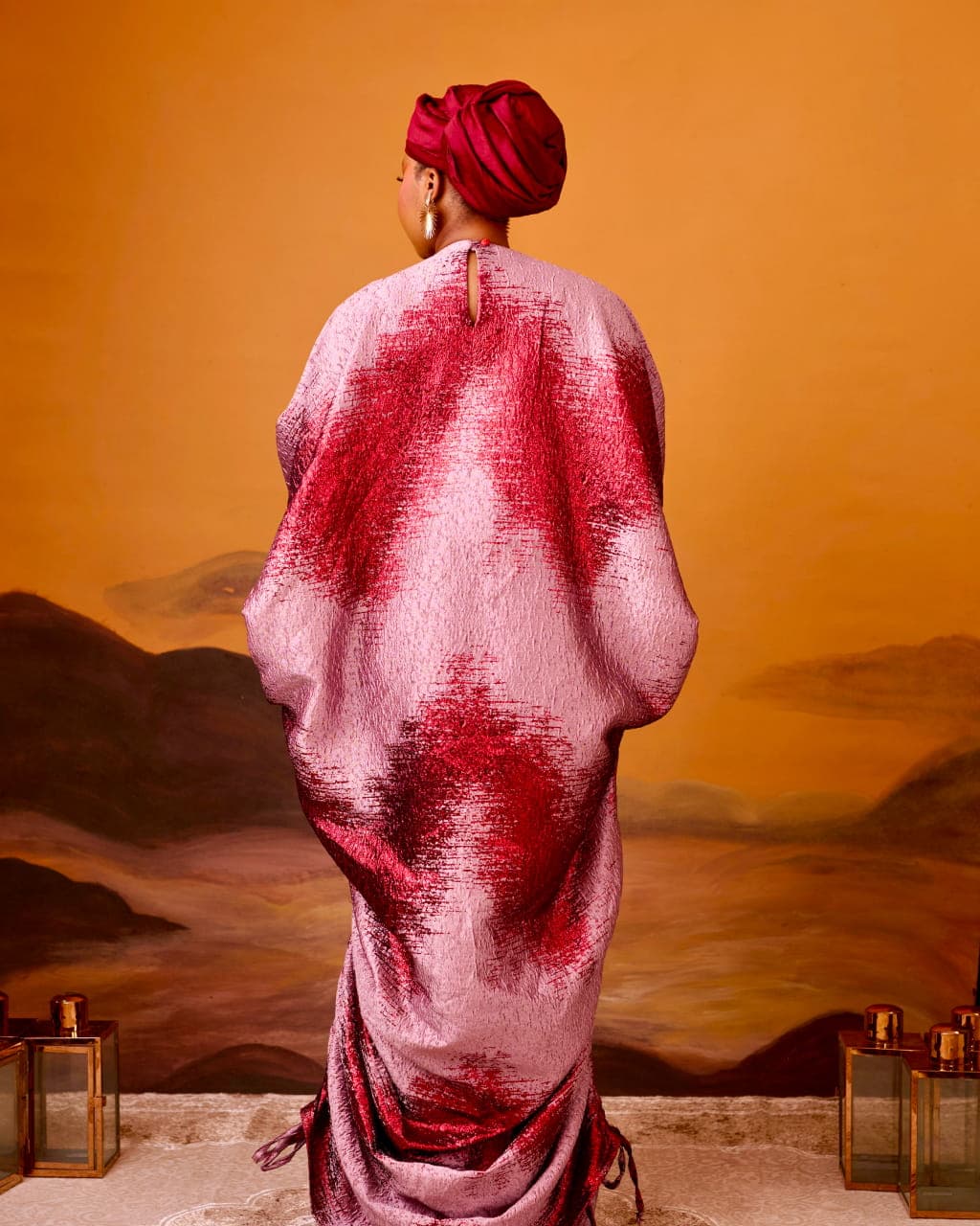 Empress Drape Brocade Boubou, Dusty Rose, angle 3