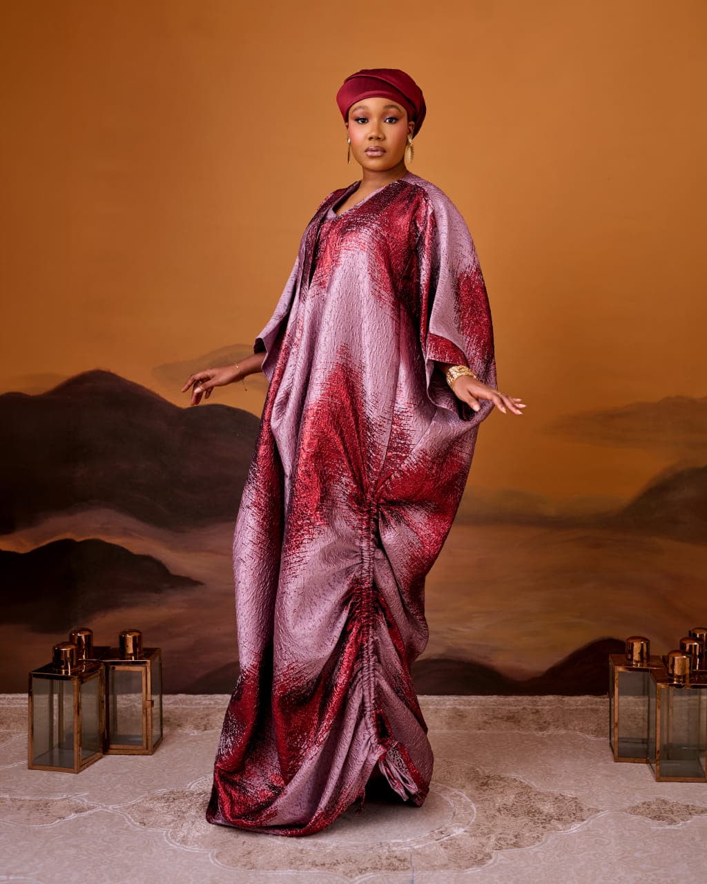 Empress Drape Brocade Boubou, Dusty Rose, angle 2