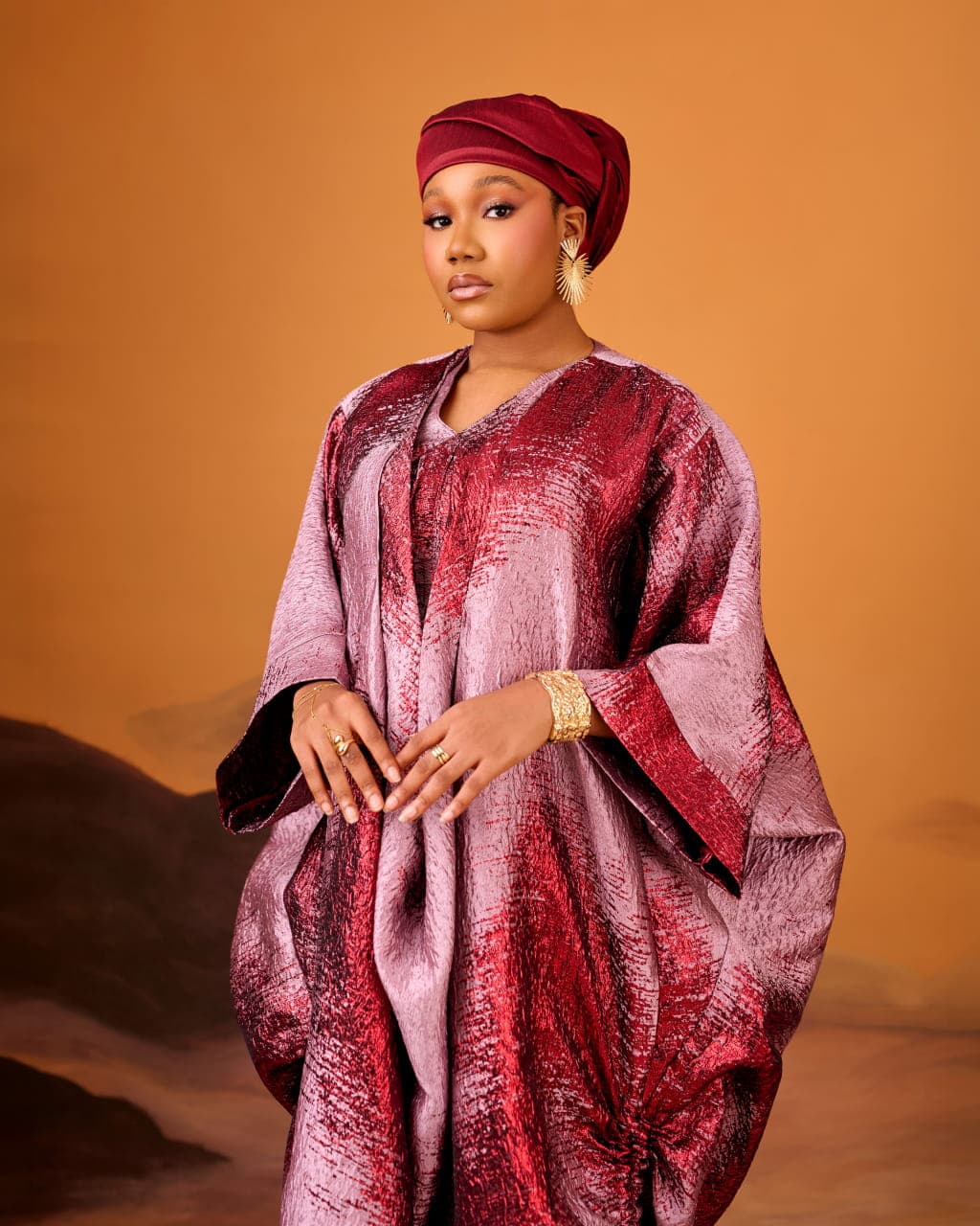 Empress Drape Brocade Boubou, Dusty Rose, angle 4