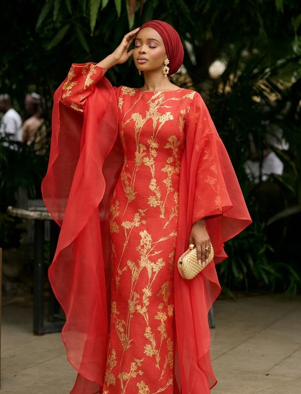 Farah Brocade Set in Coral Red, Coral Red, angle 2