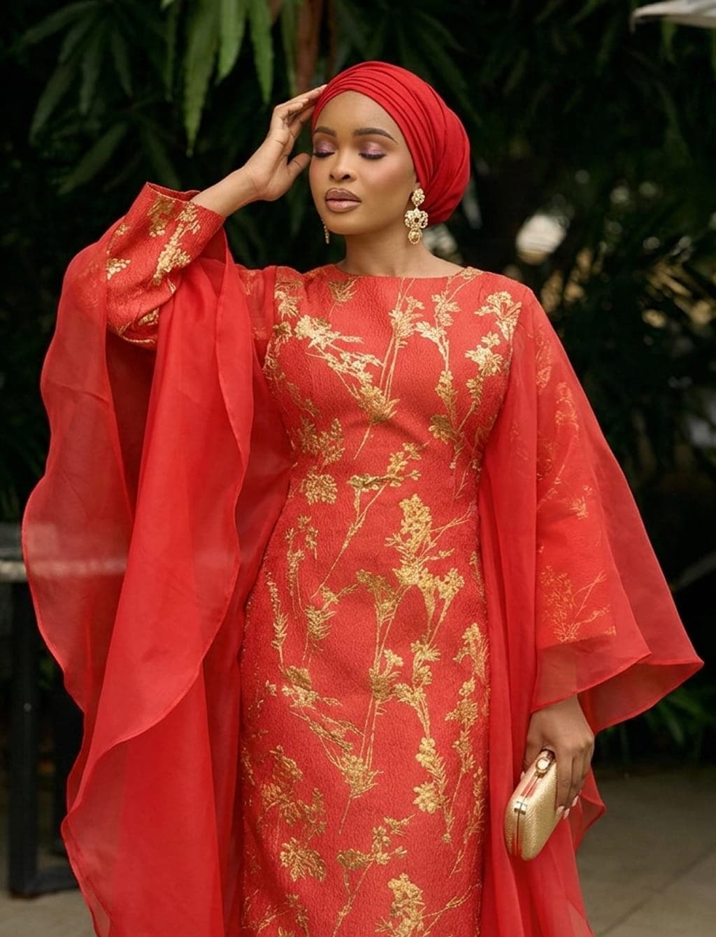 Farah Brocade Set in Coral Red, Coral Red, angle 5