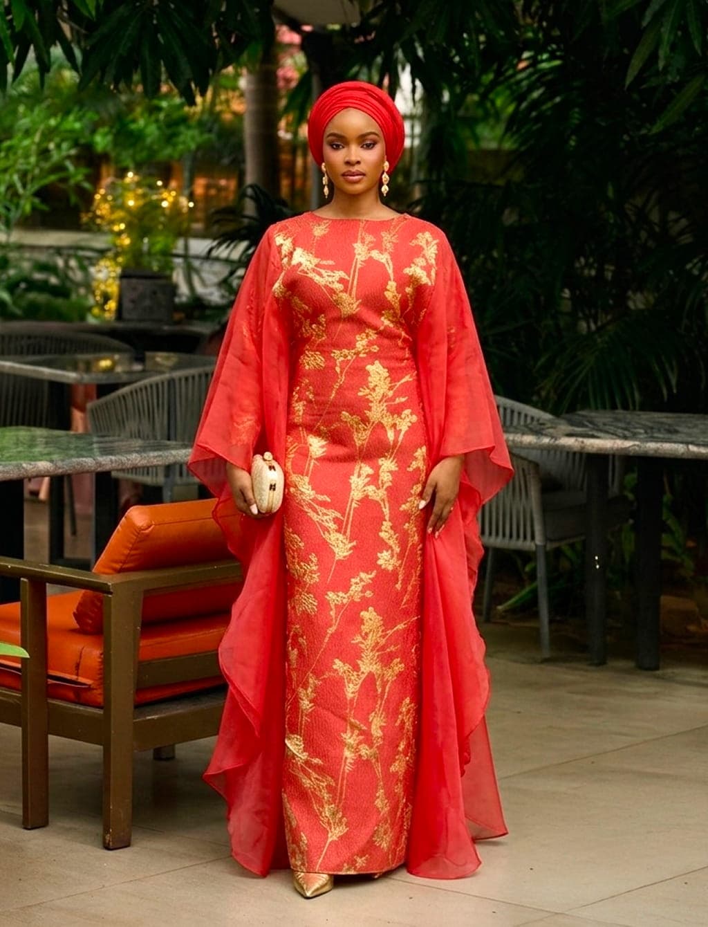 Farah Brocade Set in Coral Red, Coral Red, angle 1