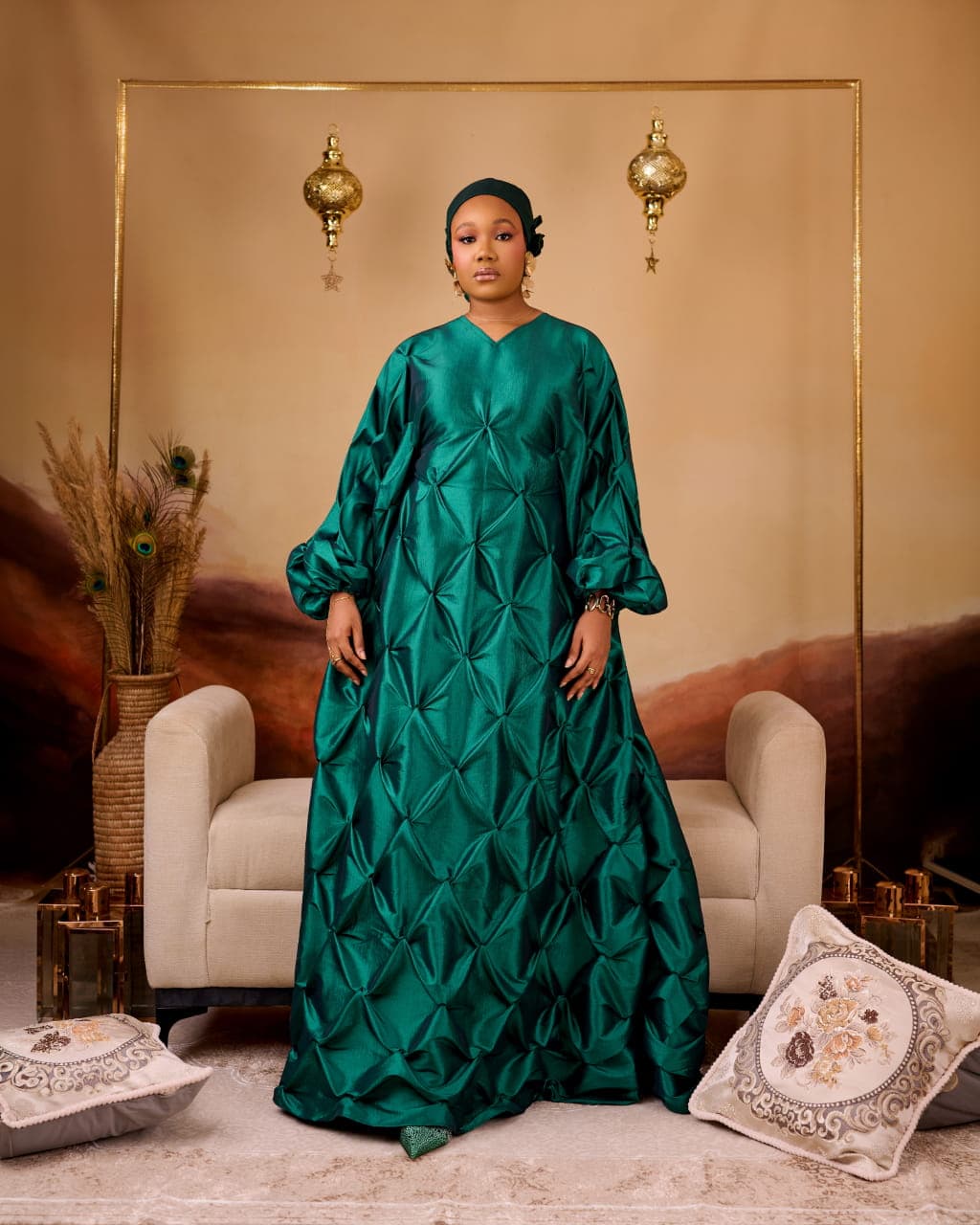 Green Zain Boubou in Green, Emerald Green, angle 1