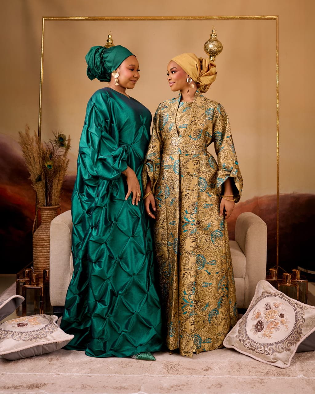 Green Zain Boubou in Green, Emerald Green, angle 3