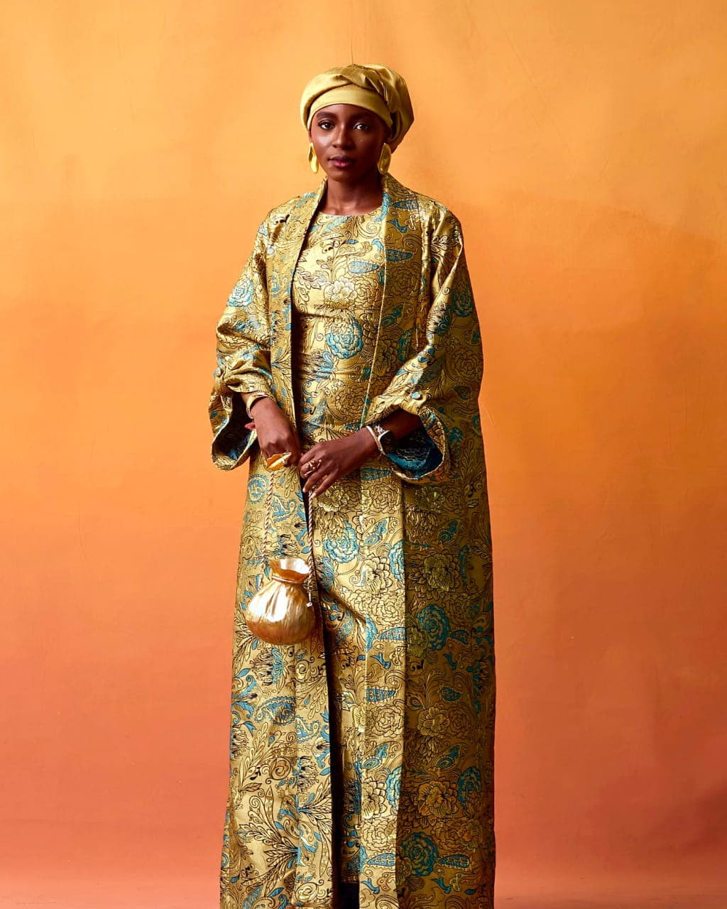 Jara Brocade Jacket Inner and Gown, Gold, angle 6