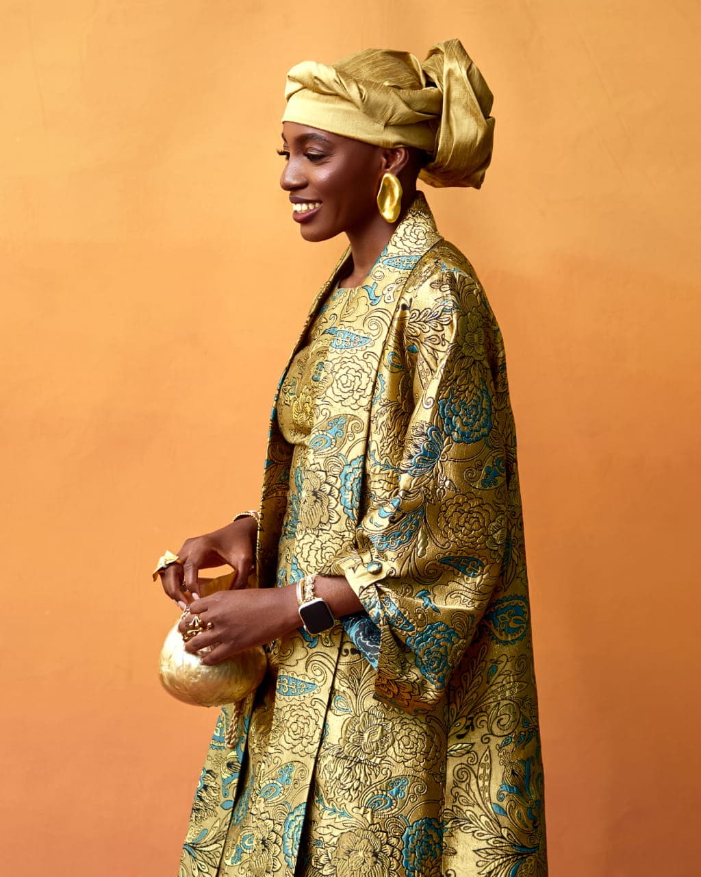 Jara Brocade Jacket Inner and Gown, Gold, angle 4
