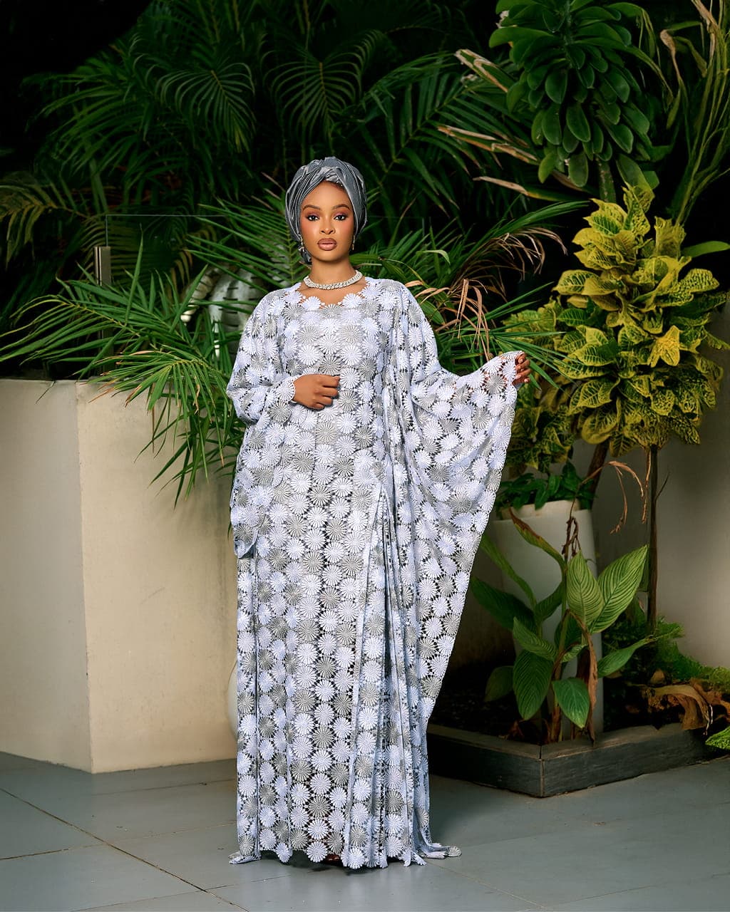 Lace Boubou Dress, Silver Grey, angle 5