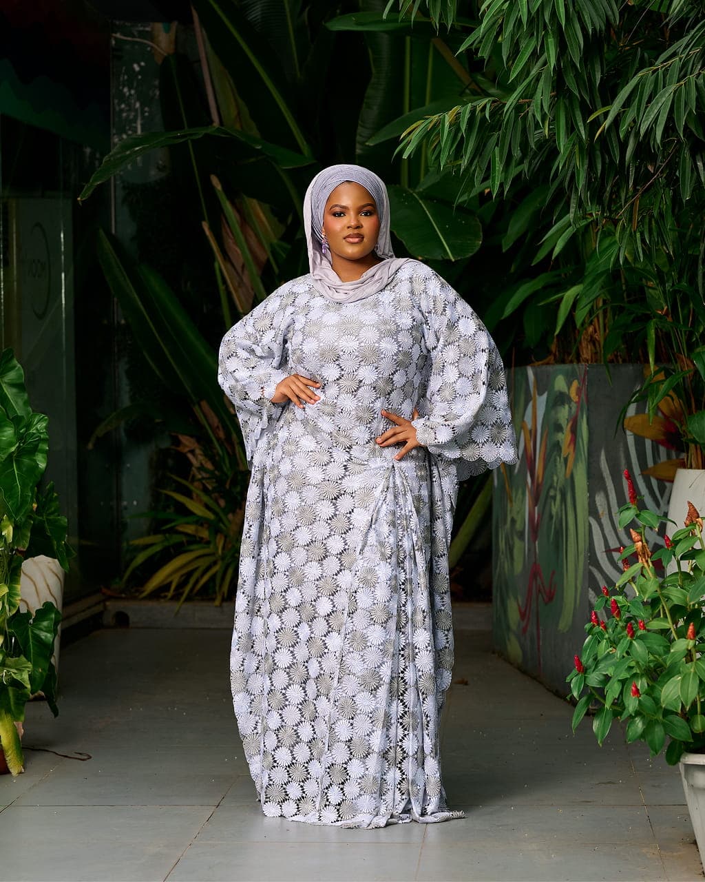 Lace Boubou Dress, Silver Grey, angle 6