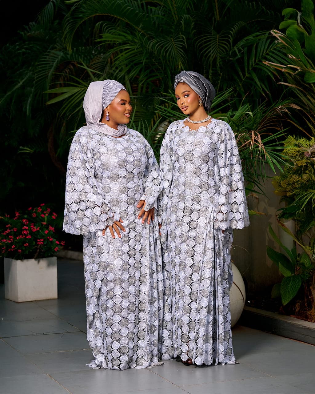 Lace Boubou Dress, Silver Grey, angle 4