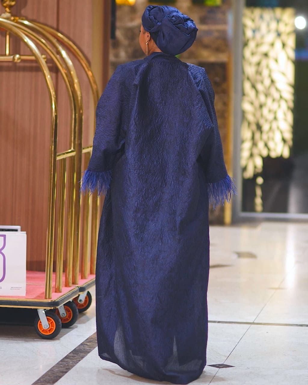 Malikah Feather Brocade Dress Set – Navy Blue, Navy Blue, angle 4