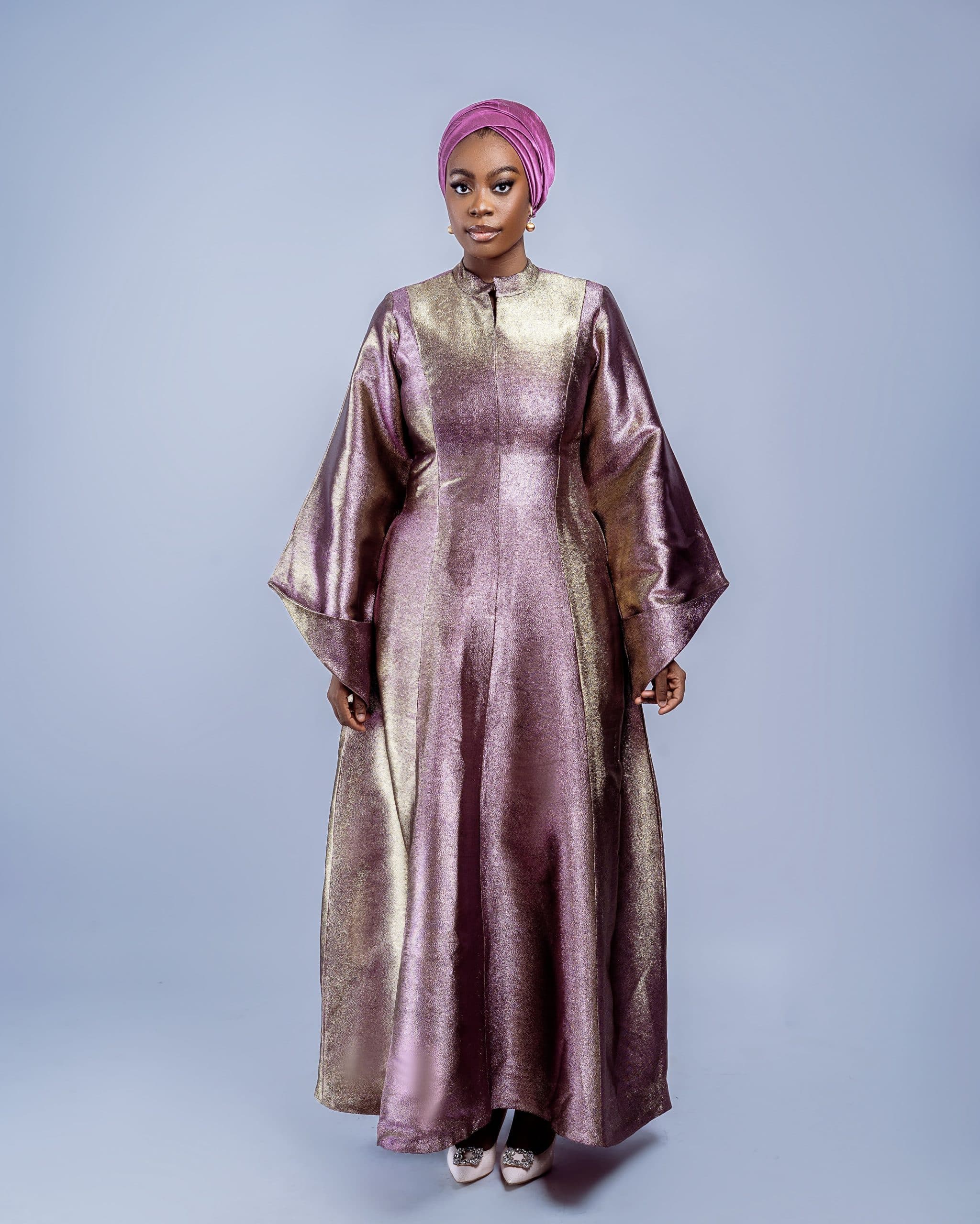 Metallic Two toned Kaftan, Purple, White & Blue, angle 1
