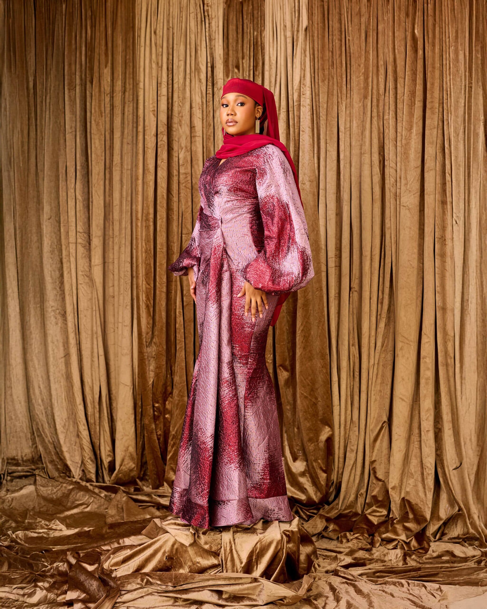 Mimi Drape Brocade Dress, Rosewood, angle 5