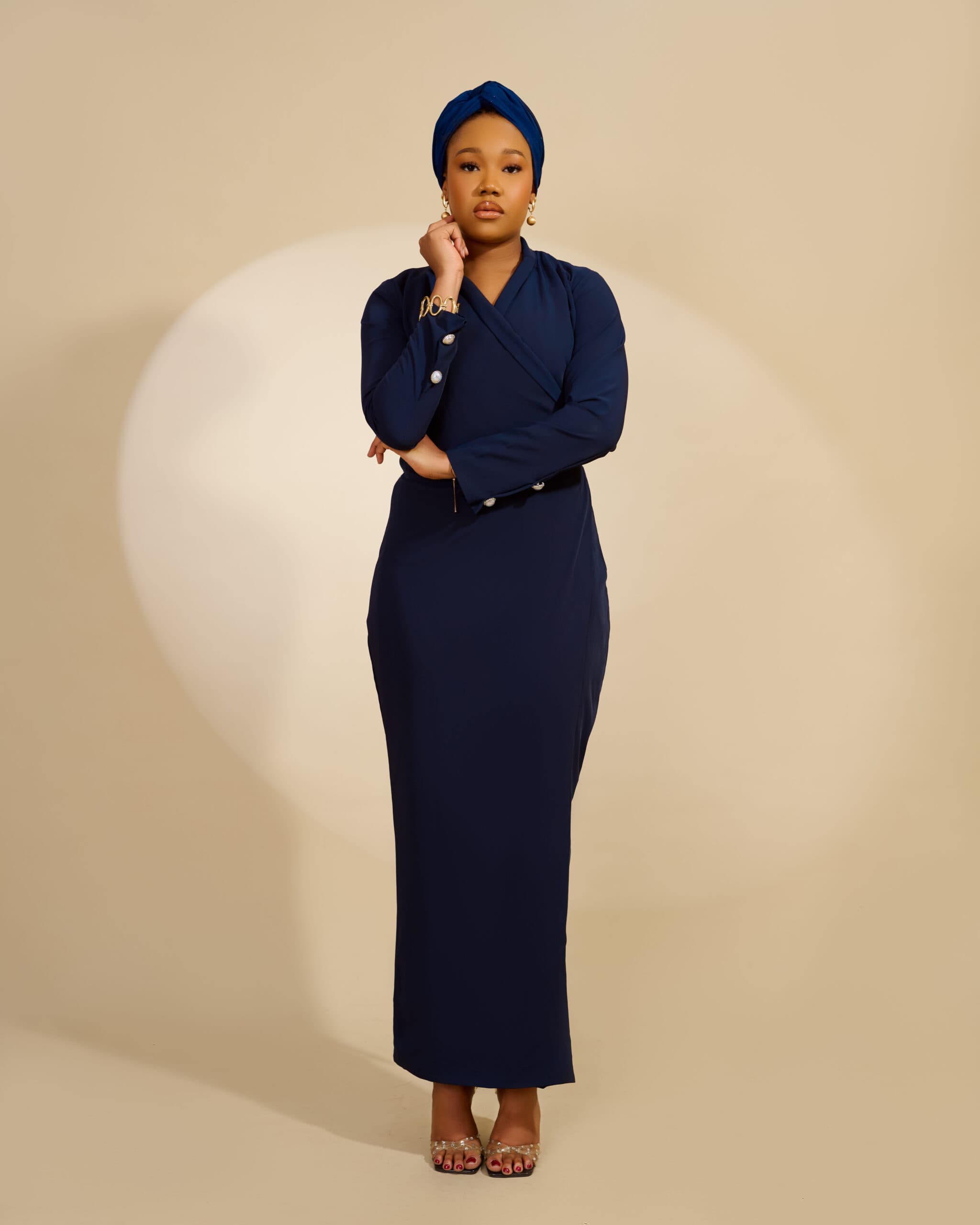 Navy Blue Wrap Blazer Gown, Navy Blue, angle 1