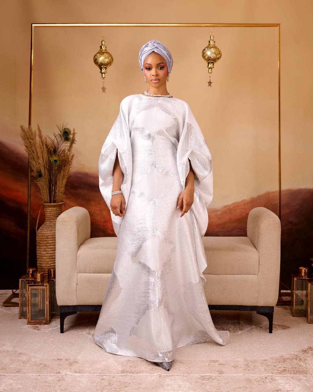 Nuur White Boubou Dress, White, angle 1