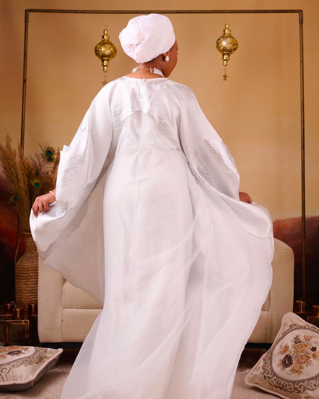 Nuur White Boubou Dress, White, angle 6