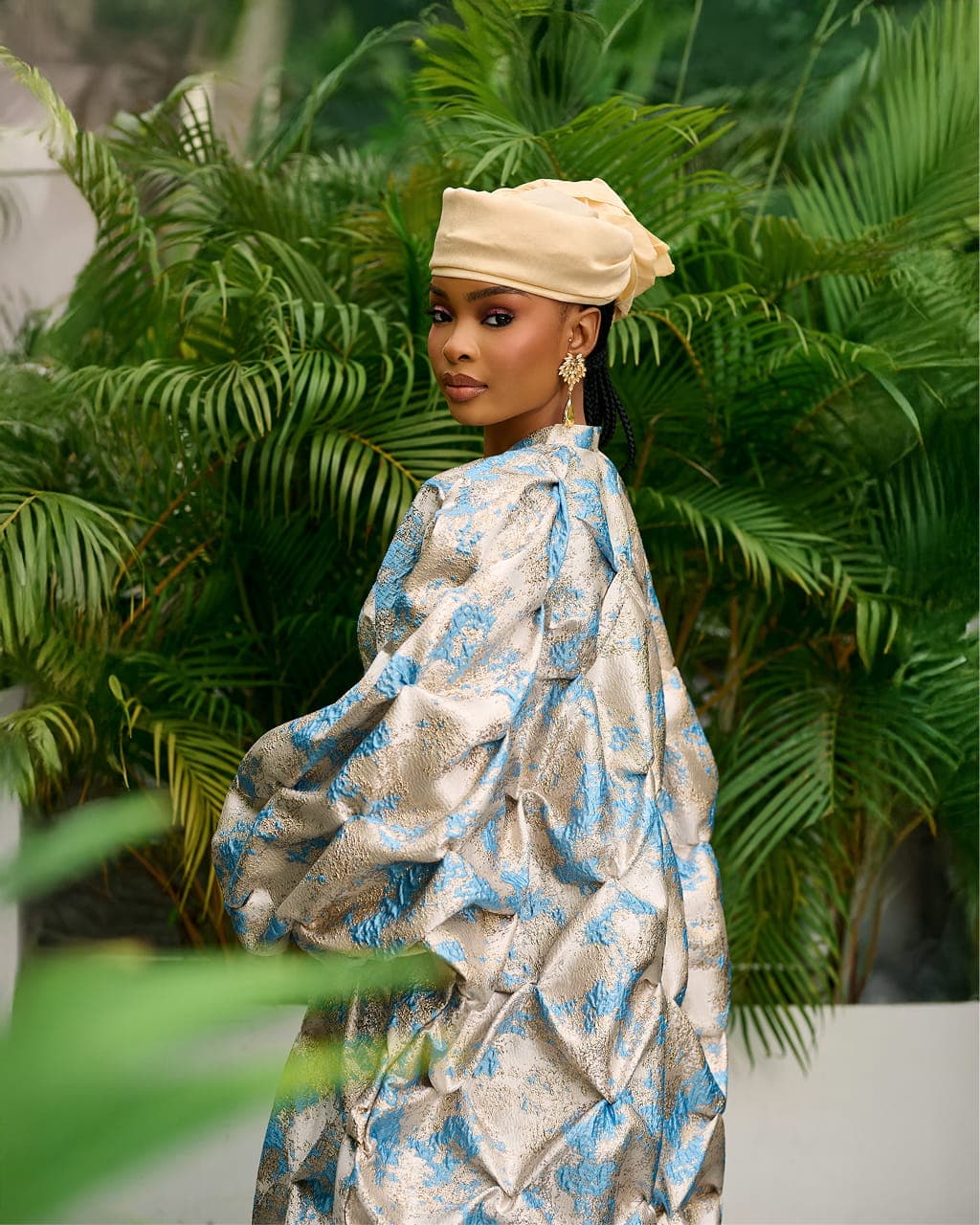 Zain Damask Boubou in Blue, Powder Blue, angle 2