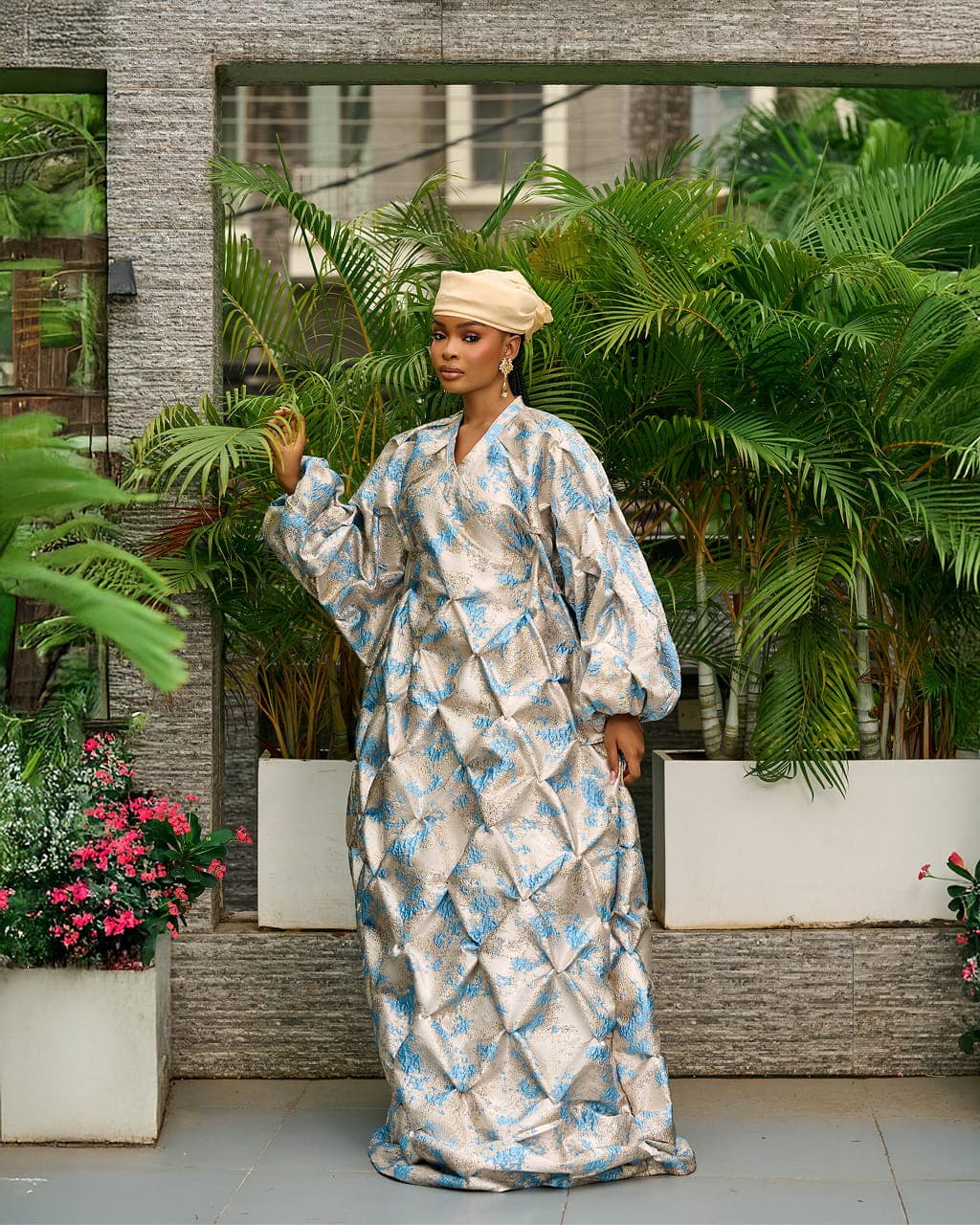 Zain Damask Boubou in Blue, Powder Blue, angle 3