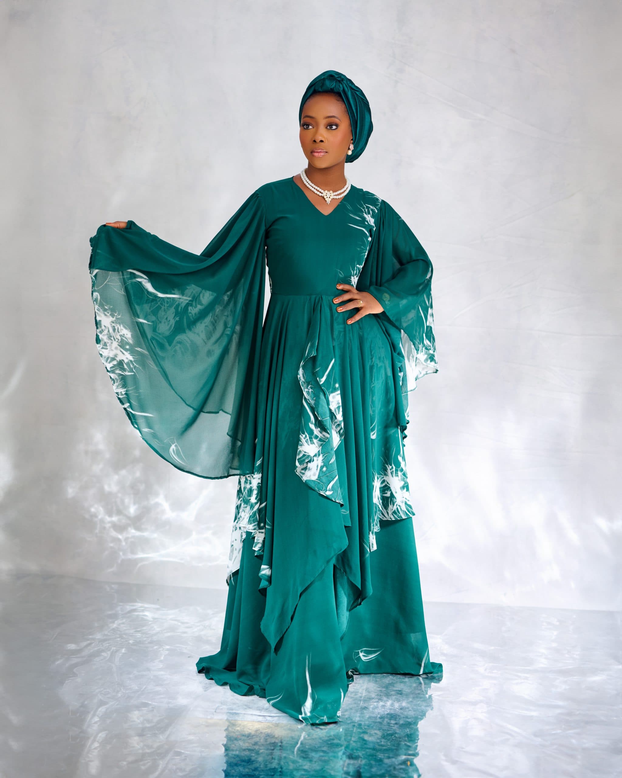 Lami Chiffon Maxi Dress in Blue & Green, Emerald Green, Blue, angle 1