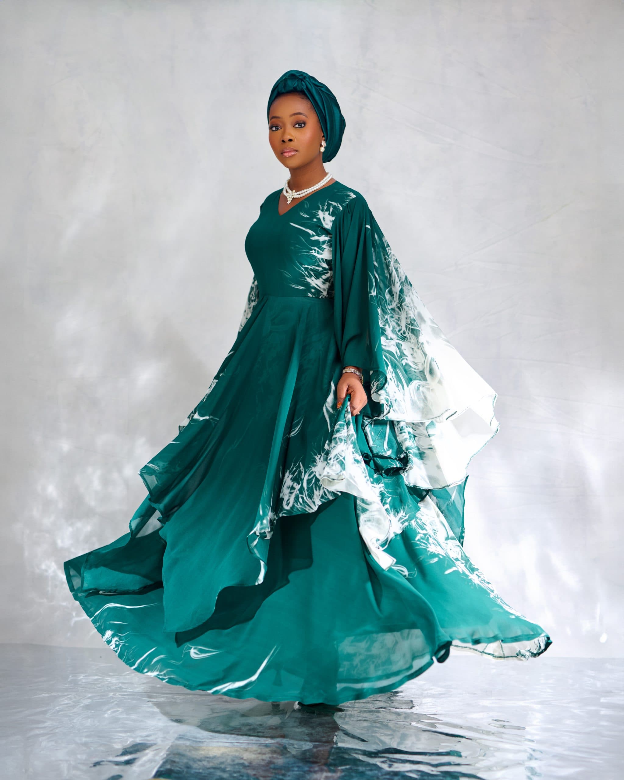 Lami Chiffon Maxi Dress in Blue & Green, Emerald Green, Blue, angle 3
