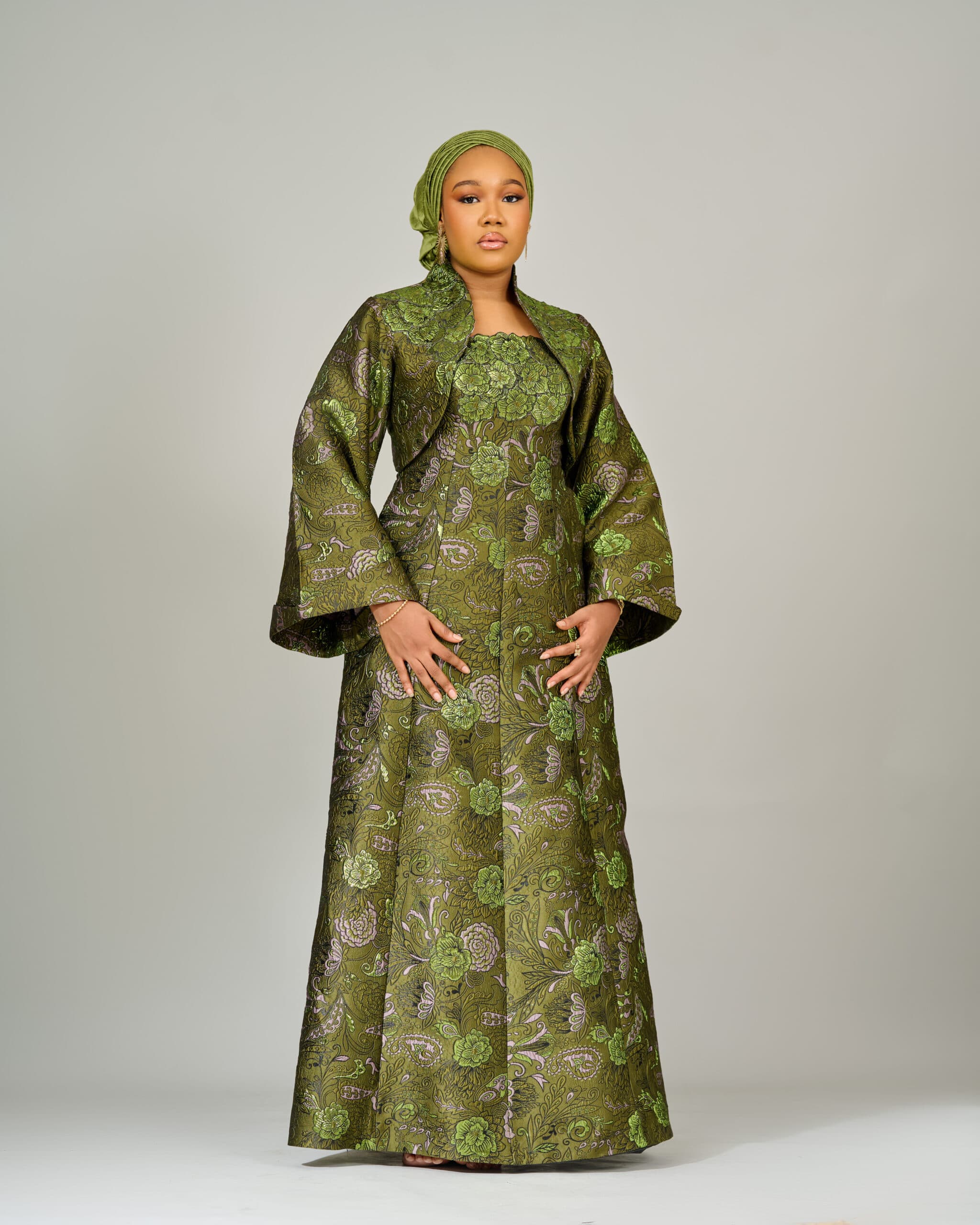 Green Sultana Kaftan, Olive Green, angle 1