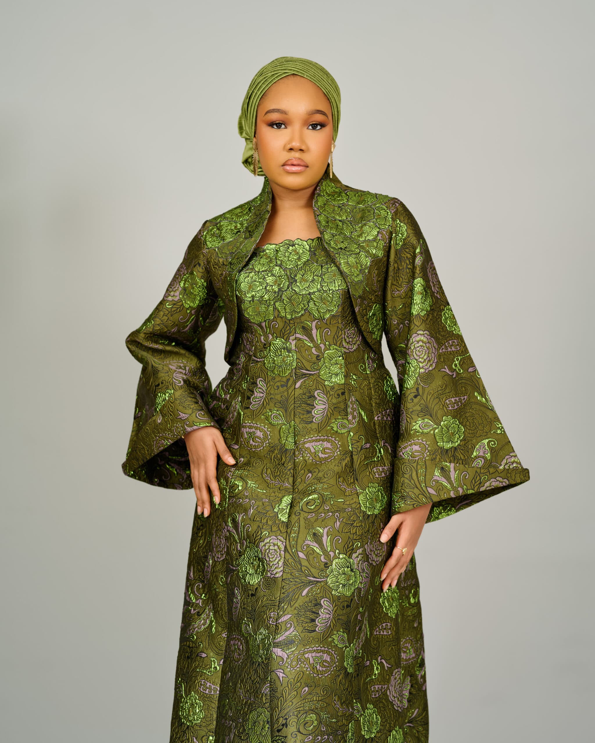 Green Sultana Kaftan, Olive Green, angle 2