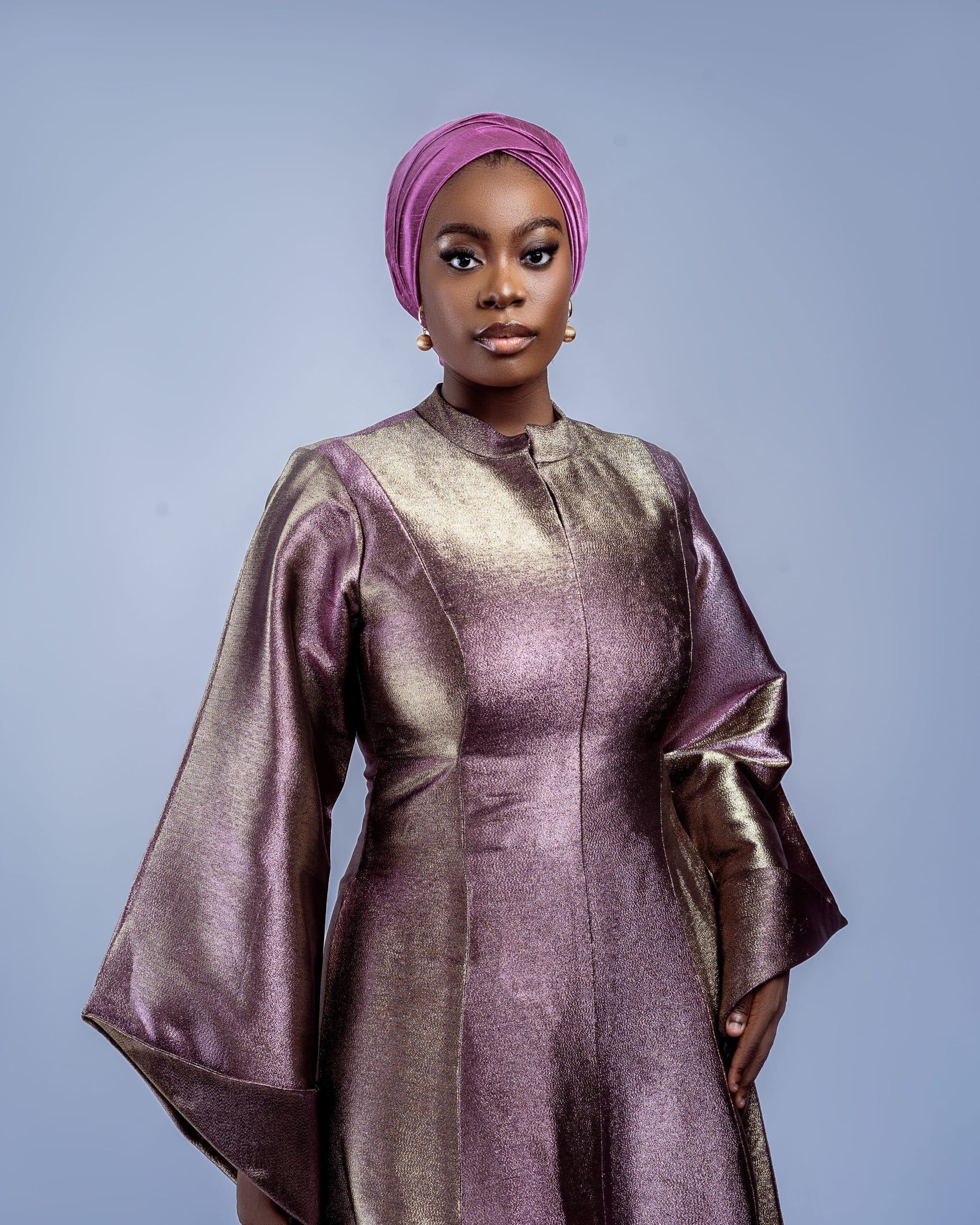 Metallic two toned Kaftan, Onion & Gold, angle 5