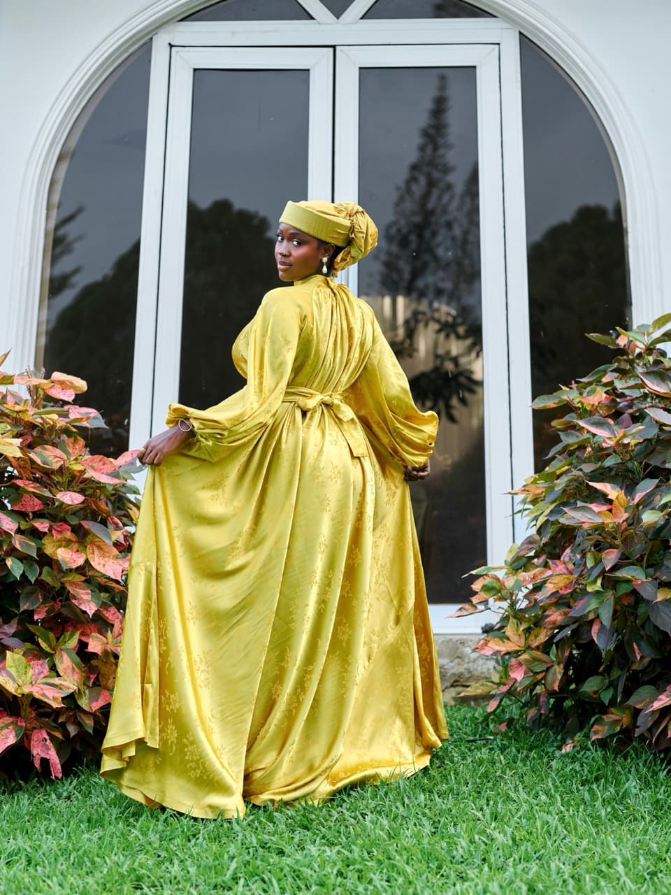 The Deejah Maxi Dress, Mustard Yellow & Peach, angle 6