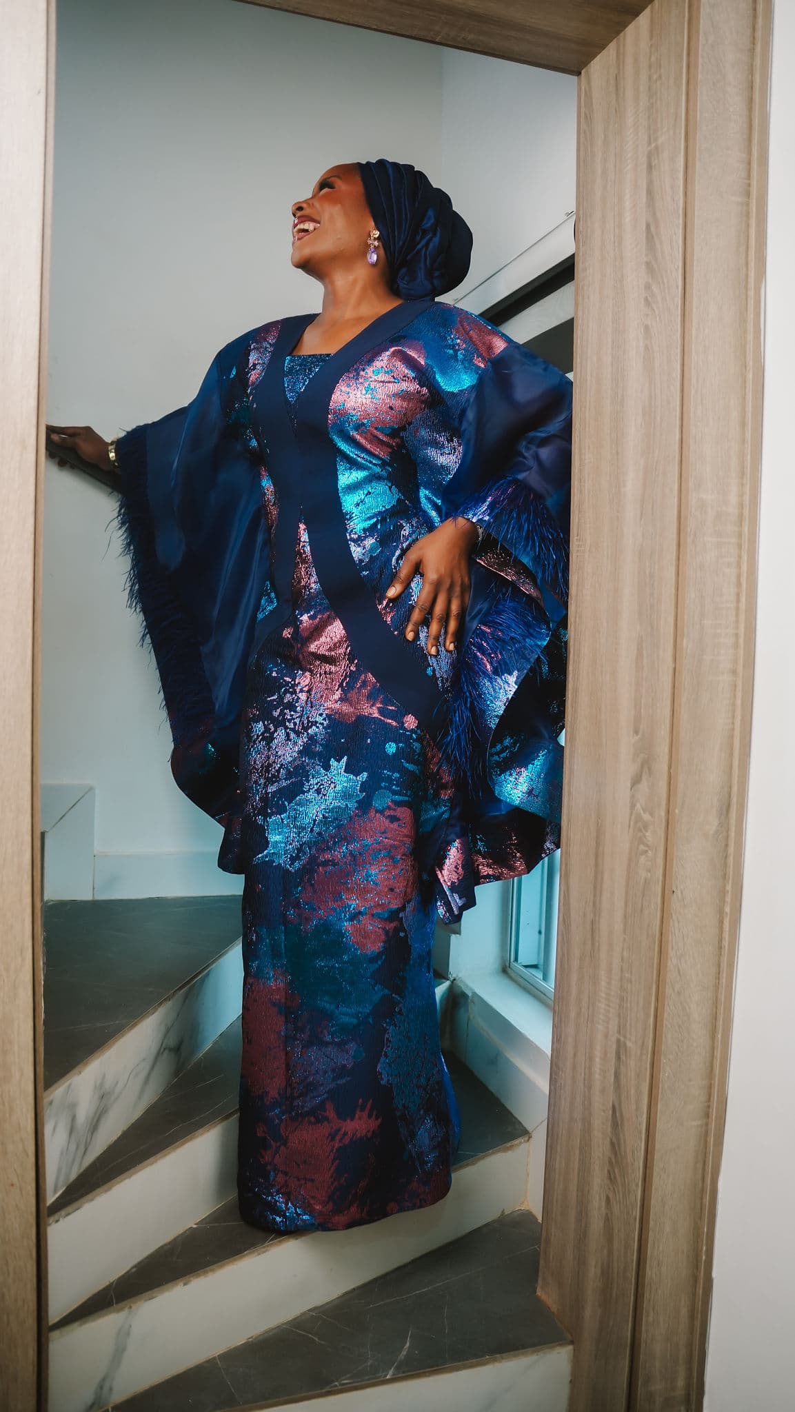 The Idara Bubu Dress, Navy, angle 6